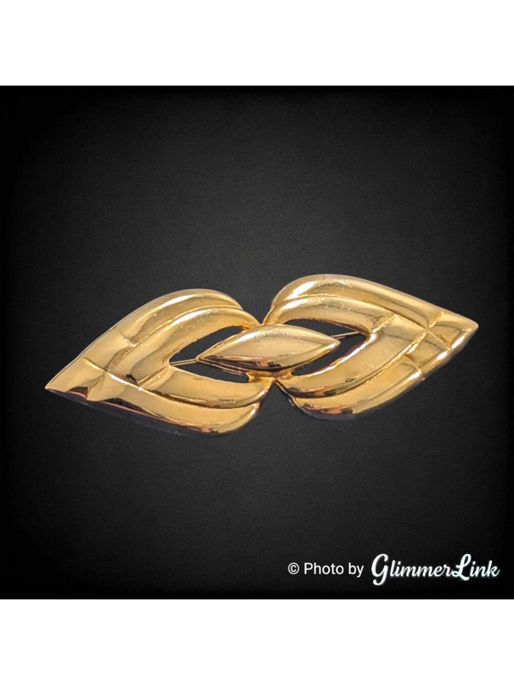 Vintage Gold Tone Double Teardrop Abstract Bow Brooch Geometric Design